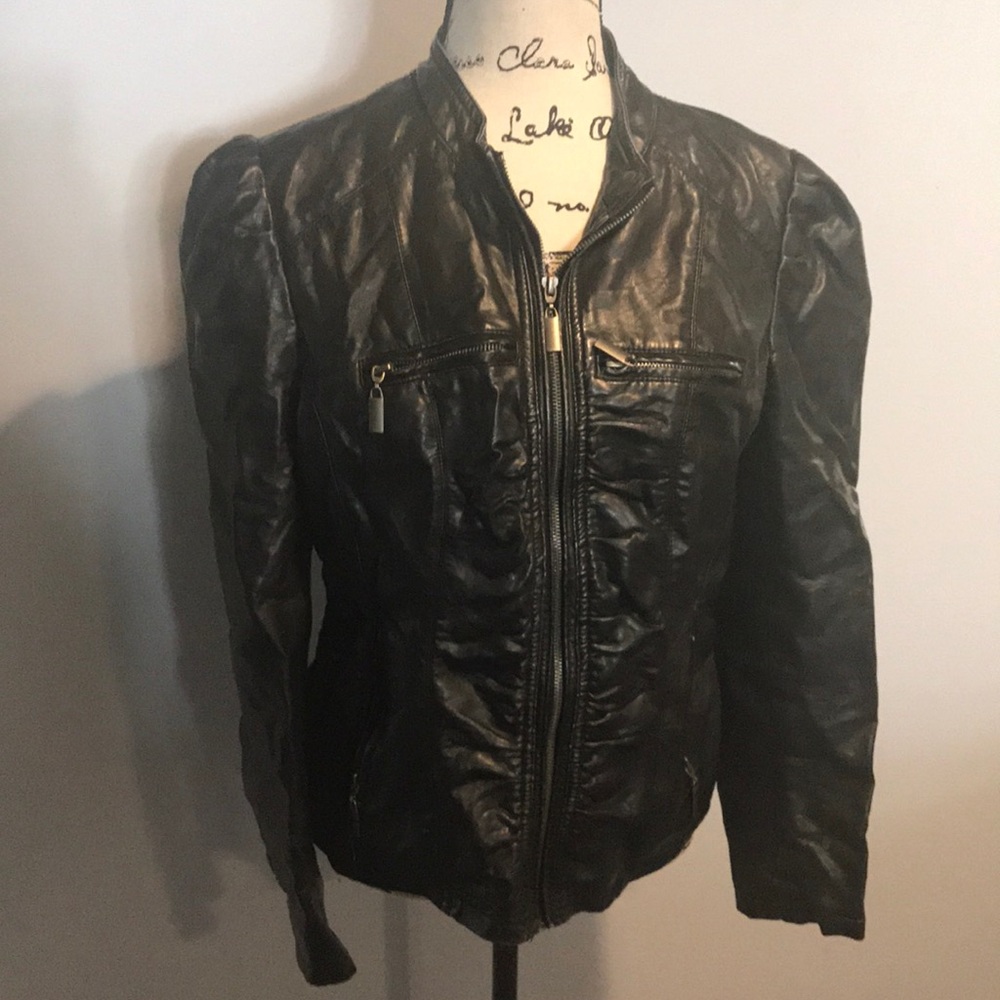 Pleather black jacket with cute ruching size XL